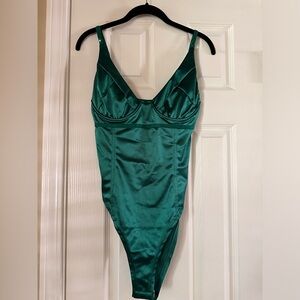 Women's Satin Deep V Neck Sleeveless Bodysuit Top